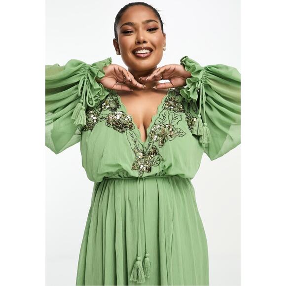 ASOS Curve Embellished Floral Lattice Detail Maxi Dress Womens Plus Size 22 New - Picture 2 of 11